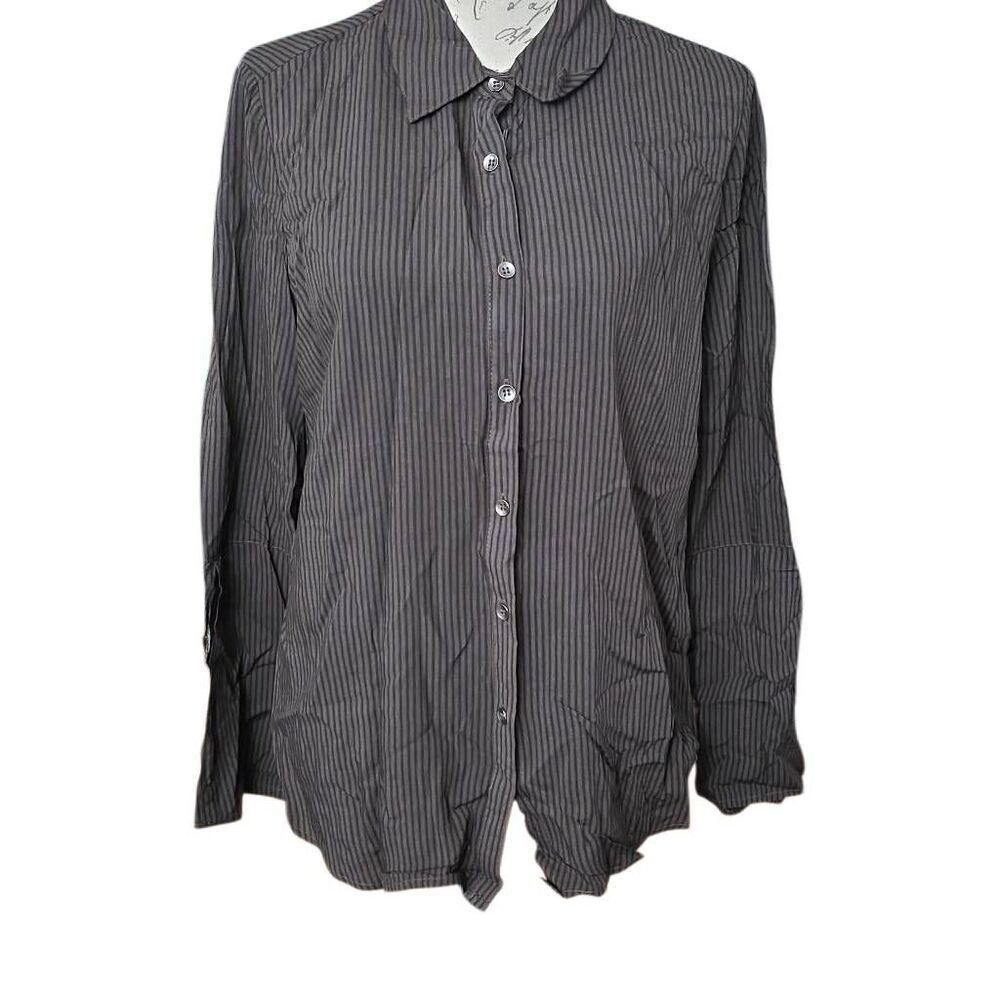 For the Republic Women's Size XS Black Brown Striped Woven Button Down Shirt